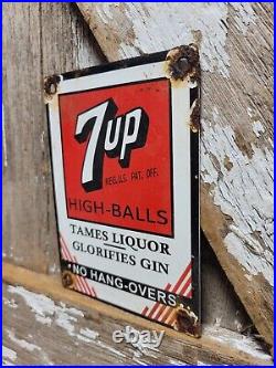 Vintage 7up Porcelain Sign Old Soda Pop Carbonated Beverage Drink Bar Restaurant