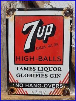 Vintage 7up Porcelain Sign Old Soda Pop Carbonated Beverage Drink Bar Restaurant