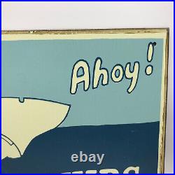 Vintage AHOY! Fish and Chips Fisherman Boat 1950 Advertising Sign 15.25 x 8.75