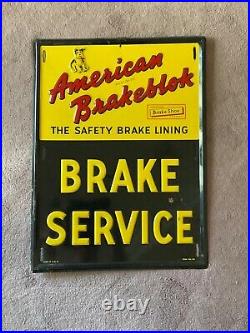 Vintage AMERICAN BRAKEBLOK BRAKE SERVICE EMBOSSED TIN ADVERTISING SIGN 22 X 17