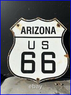 Vintage ARIZONA US ROUTE 66 Porcelain Sign Transit Highway Gas Oil Road Shield