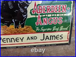 Vintage Aberdeen Angus Penny & James Heavy Porcelain Metal Farm Sign 12 X 8