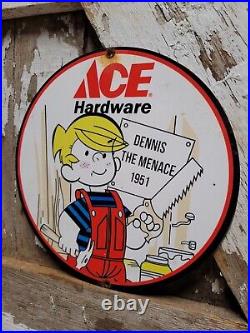 Vintage Ace Hardware Porcelain Sign 1951 Supply Tool Cartoon Boy Old Advertising