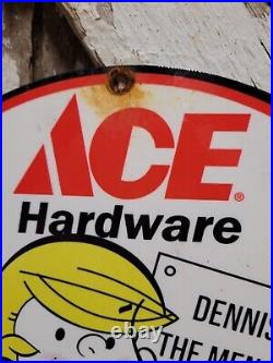 Vintage Ace Hardware Porcelain Sign 1951 Supply Tool Cartoon Boy Old Advertising