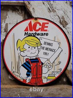 Vintage Ace Hardware Porcelain Sign 1951 Supply Tool Cartoon Boy Old Advertising