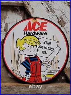 Vintage Ace Hardware Porcelain Sign 1951 Supply Tool Cartoon Boy Old Advertising