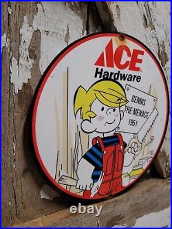 Vintage Ace Hardware Porcelain Sign 1951 Supply Tool Cartoon Boy Old Advertising