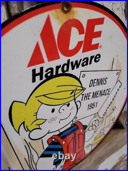 Vintage Ace Hardware Porcelain Sign 1951 Supply Tool Cartoon Boy Old Advertising