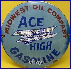 Vintage Ace High Gasoline Porcelain Sign Gas Station Pump Plate Motor Oil Rack