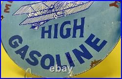 Vintage Ace High Gasoline Porcelain Sign Gas Station Pump Plate Motor Oil Rack