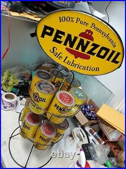 Vintage Advertising Pennzoil Metal GAS Oil Can Display Rack 2-SIDED with oil can