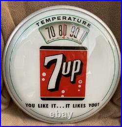 Vintage Advertising Rare 7 Up Round Bubble Glass Wall Thermometer