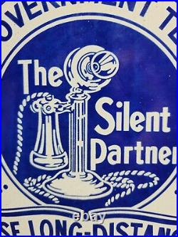 Vintage Alberta Government Telephone Porcelain Sign Old Diecut Silent Partner