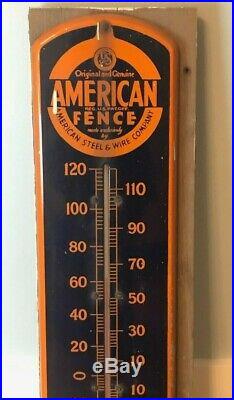 Vintage American Steel & Wire Fence Porcelain Thermometer Advertising Sign