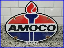 Vintage Amoco Porcelain Sign 1964 Torch American Oil Gas Station Service Garage