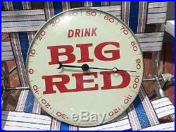 Vintage Antique Big Red Cola Pam Clock Co. Tin Non Porcelain Thermometer Sign