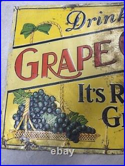 Vintage Antique Drink Grape Ola USA Tin Embossed Sign 28 x 20