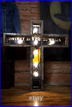 Vintage Antique Firestone Porcelain Advertising Sign Church Cross Galvanized old