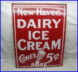 Vintage Antique Heavy Porcelain New Haven Dairy Ice Cream Sign