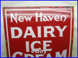 Vintage Antique Heavy Porcelain New Haven Dairy Ice Cream Sign