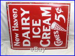 Vintage Antique Heavy Porcelain New Haven Dairy Ice Cream Sign