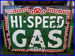 Vintage Antique Hi-speed Gas Pump Oil Service Station Porcelain Advertising Sign