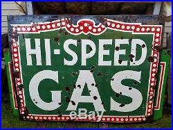 Vintage Antique Hi-speed Gas Pump Oil Service Station Porcelain Advertising Sign