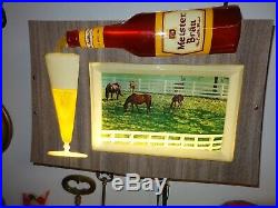 Vintage Antique Original Meister Brau Chicago Motion Beer Sign Rare Horse Scene