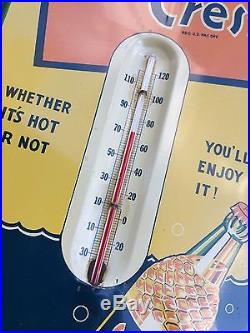 Vintage Antique Sun Crest Tin Non Porcelain Bottle Thermometer Sign Suncrest WOW