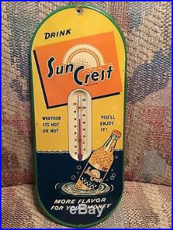 Vintage Antique Sun Crest Tin Non Porcelain Bottle Thermometer Sign Suncrest WOW