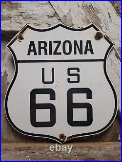 Vintage Arizona Route 66 Porcelain Sign Us Highway Shield Gas Roadway Trucker
