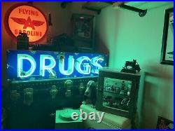 Vintage Authentic Antique Porcelain Neon Lighted Drugs Sign Neon Man Cave