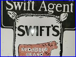 Vintage Authorized Swift Agent Porcelain Sign Fertilizer Farm Cattle Red Steer