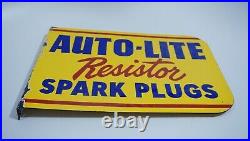 Vintage Auto Lite Spark Plugs Porcelain Sign Rare Gas Oil Service Station Pump