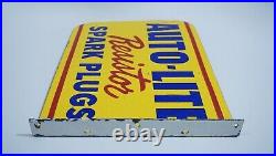 Vintage Auto Lite Spark Plugs Porcelain Sign Rare Gas Oil Service Station Pump