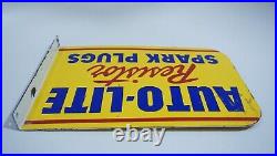 Vintage Auto Lite Spark Plugs Porcelain Sign Rare Gas Oil Service Station Pump