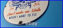 Vintage Aviator Porcelain Gas Station Pilot Skull Wings Bar 12 Top Gun Ace Sign