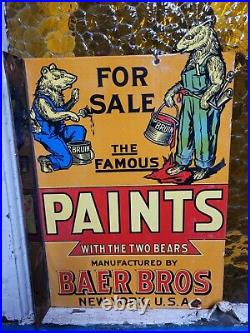 Vintage Baer Bros Paint Porcelain Sign Bruin Flange Advertising Hardware Store