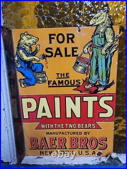 Vintage Baer Bros Paint Porcelain Sign Bruin Flange Advertising Hardware Store