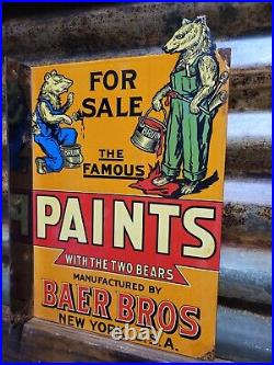 Vintage Baer Bros Paint Porcelain Sign Bruin Flange Advertising Hardware Store