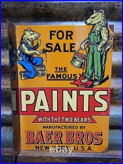 Vintage Baer Bros Paint Porcelain Sign Bruin Flange Advertising Hardware Store