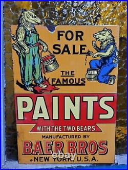 Vintage Baer Bros Paint Porcelain Sign Bruin Flange Advertising Hardware Store