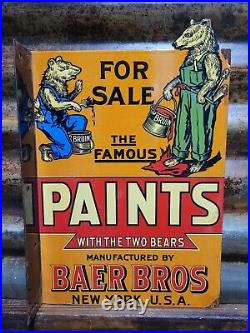 Vintage Baer Bros Paint Porcelain Sign Bruin Flange Advertising Hardware Store