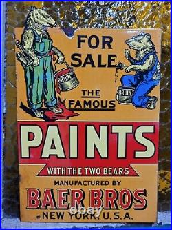 Vintage Baer Bros Paint Porcelain Sign Bruin Flange Advertising Hardware Store