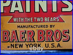 Vintage Baer Bros Paint Porcelain Sign Bruin Flange Advertising Hardware Store