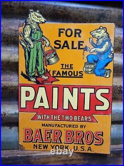 Vintage Baer Bros Paint Porcelain Sign Bruin Flange Advertising Hardware Store