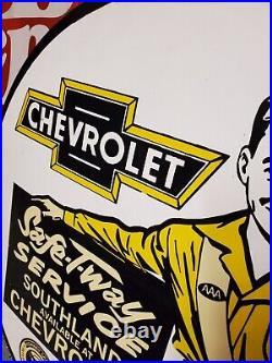 Vintage Beautiful Chevy Chevrolet Safe T Way Service Sign Metal Porcelain Gas