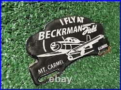 Vintage Beckrman Field Porcelain Tag Topper Sign Aviation Pilot Airport Flying