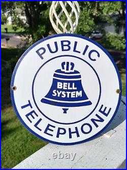 Vintage Bell System Porcelain Sign Public Telephone Pay Phone 8.5