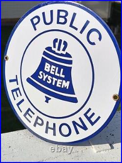 Vintage Bell System Porcelain Sign Public Telephone Pay Phone 8.5